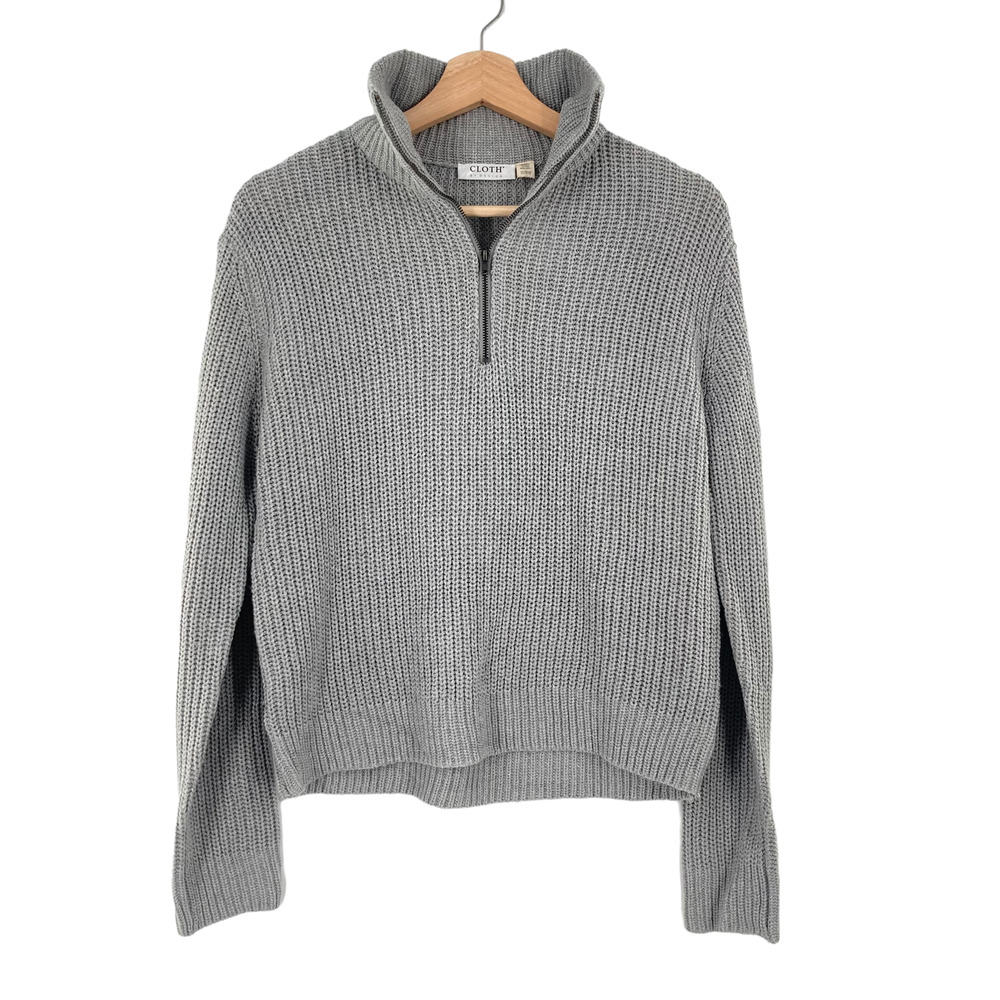 Cloth by Design Knit Pullover Quarter Zip Sweater Top Light Gray